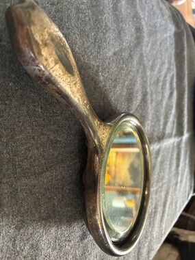 Art Nouveau Floral Hand Mirror in Antique Silver Tone